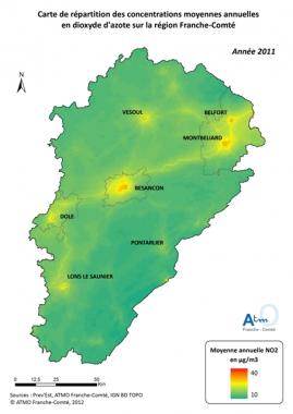 moyenne annuelle de dioxyde d'azote - 2011